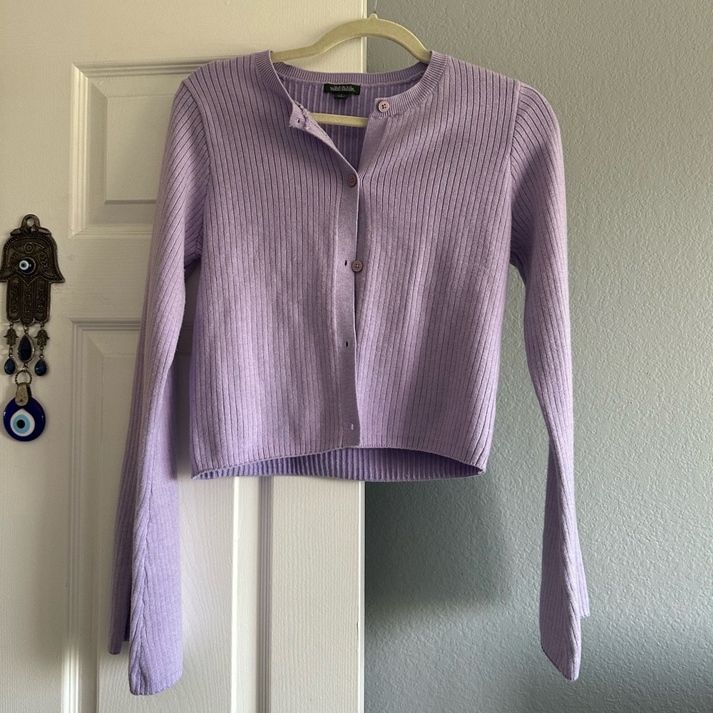 Wild Fable Lavender Ribbed Cardigan with bell sleeves. Size Small. Great shape.